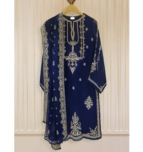 2023 costume en soie Georgette noir et rouge robe de mariée pakistanaise/indienne de haute qualité avec travail manuel et broderie vente chaude - Product Image 2