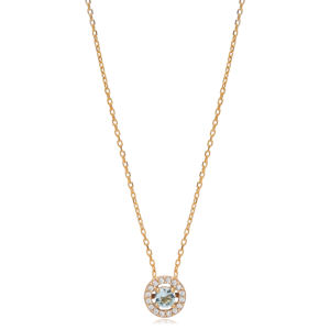 Collier pendentif minimaliste en pierre d'aigue-marine CZ, fait à la main, cadeau de mariage turc, bijoux en argent sterling 925 - Product Image 6