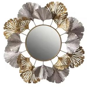 Espejo de pared con diseño de hoja dorada de gran oferta, perfecto para el hogar, sala de estar, pasillo, uso decorativo, elegante espejo de pared de Metal duradero - Product Image 1