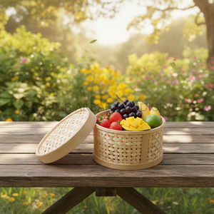 Boîte de rangement ronde en bambou artisanale avec couvercle, organisateur naturel, pièce utilitaire pour la maison, fournisseur en gros, exportateur d'usine pour la vente en gros - Product Image 2