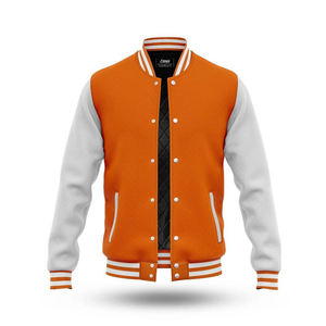 Chaqueta Estilo Universitario Unisex Multicolor con Mangas Blancas en Contraste, Forro Acolchado, Ribete a Rayas, Botones a Presión, Estilo Urbano Informal - Product Image 1