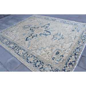 Alfombra, 8.4x9.9 pies, Alfombra Vintage, Alfombra Azul Sólida de Lana - Product Image 2