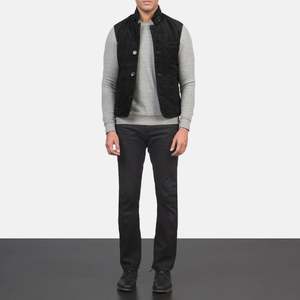 Chaleco Casual de Cuero Genuino para Hombre Tony con Logotipo Personalizado Bordado, Relleno de Algodón para Otoño y Verano, Estilo Gamuza Negra - Product Image 3