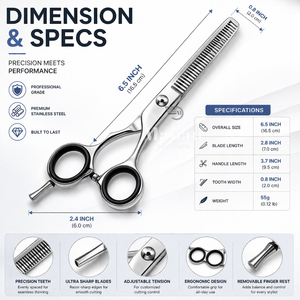 Ciseaux professionnels pour la dégaine des cheveux, 6,5 pouces, en acier inoxydable, ciseaux texturisants, outil de coupe pour salon de coiffure, tension réglable, OEM - Product Image 4