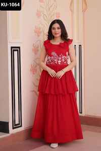 Robes de fête et de mariage pour femmes les plus belles tenues de festival Fausses fleurs avec perles brodées Robes de travail anarkali pour femmes - Product Image 3