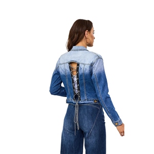 Personnalisé High Street Dos Nu Effiloché Jean Vestes Dames Mode de Haute Qualité Chaînes Veste Denim pour Femmes - Product Image 3