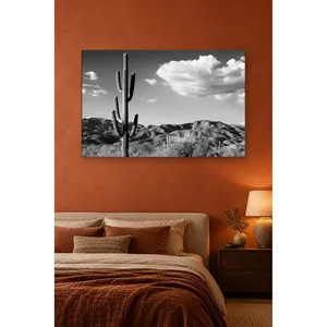 Impression sur toile Fida avec cactus Saguaro noir et blanc et nuages - Product Image 5
