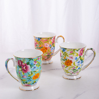 Vente en gros de vaisselle en porcelaine fine européenne de 300 ml, de haute qualité, à motifs floraux, écologique, sans BPA, sans danger pour les aliments, compatible lave-vaisselle, logo personnalisé