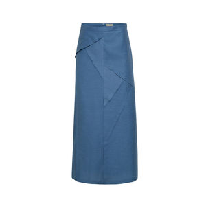 Women's Casual Indigo <b>Patchwork</b> Linen Pleated <b>Skirt</b> with Ruffles-Breathable Cotton Woven Fabric Asymmetrical Design - Product Image 1