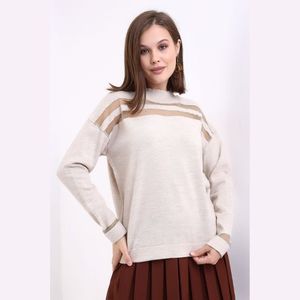 เสื้อสเวตเตอร์ถักคอเต่าแขนยาวทรงสลิมฟิตแขนยาวลายทางสำหรับผู้หญิงใส่ในฤดูใบไม้ร่วงและฤดูหนาว - Product Image 1