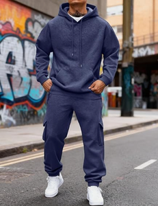 Men's Heavyweight Casual <b>Thermal</b> Two-Piece <b>Tracksuit</b> Set Solid Color Fleece Lined Sweatshirt Cargo Joggers Printed XL Winter - Product Image 3