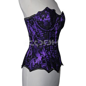 Corsé Victoriano Morado de Satén con Malla Negra, Talla Grande, Disfraz Burlesco, Ropa de Club, Lencería - Product Image 3