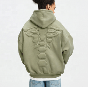 Sweat à capuche surdimensionné en coton 100% avec motif en relief 3D personnalisé, poids lourd d'hiver 500GSM, design de poche, streetwear, fabricant de mode - Product Image 6