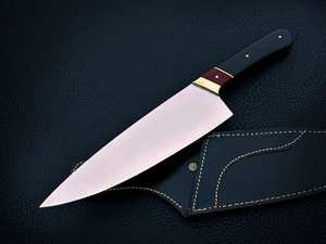 Venta al por mayor de calidad superior OEM mejor cuchillo de Chef hecho a mano Damasco Acero inoxidable mango de madera DIY grado personalizado Funda de cuero - Product Image 3