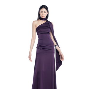 ODM Robe de soirée moulante élégante en satin longueur au sol Design asymétrique Taille froncée Longue ligne A Formelle pour les occasions en soirée - Product Image 2