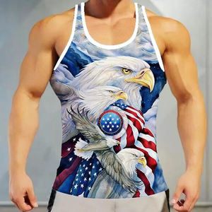 Camisetas sin mangas con estampado de sublimación colorida para hombre, camisetas acanaladas sin mangas con cuello redondo, ropa de entrenamiento básica elástica, camiseta sin mangas para hombre - Product Image 2