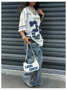 Camiseta estampada transpirable jersey de fútbol extragrande ropa informal cómoda Y2k con cuello en V personalizada - Product Image 2