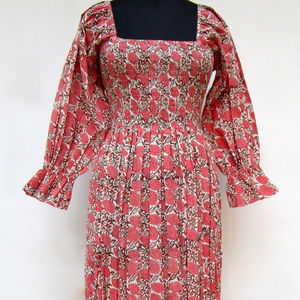 Élégant Vintage Floral Sari Robe Au Genou Filles À La Mode Doux 100% Coton Vente Chaude Bouton Décoration Plage Naturelle - Product Image 1