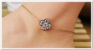 Magnifique bracelet de cheville en or plaqué 925 avec motif trèfle et fleurs, serti de diamants, pour femmes et jeunes filles - Product Image 2