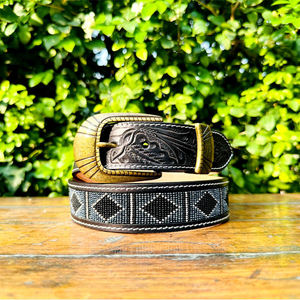 เข็มขัดหนังแท้ลายเพชรคลาสสิก ประดับลูกปัด สไตล์โรดิโออเมริกัน สีดำ สำหรับงานปาร์ตี้ - Product Image 1