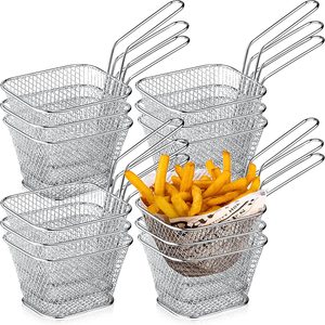 Meilleures ventes Panier à frites carré en acier inoxydable de l'entreprise Seau de service en métal pour frites de pomme de terre françaises de table - Product Image 5