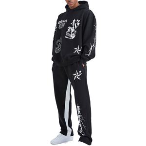 Ensemble sweat à capuche et jogging décontracté en molleton 100 % polyester, coupe régulière, imprimé numérique, avec logo personnalisé, style streetwear Y2K, respectueux de l'environnement - Product Image 1
