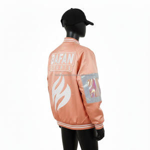 Chaqueta de Satén Premium para Mujer, Color Durazno, con Paneles Plateados Reflectantes, Diseño de Logotipo Bordado Personalizado, Chaquetas de Satén para Mujer - Product Image 5