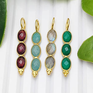 Vente en gros 6x4mm forme ovale 3 pierres pendentif pierre de naissance naturelle lunette en argent 925 sertie de breloque faite à la main plaquée or rhodium - Product Image 1