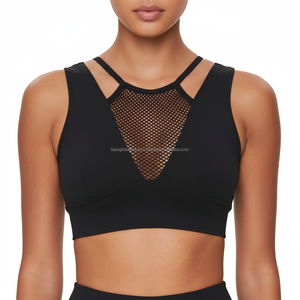 เสื้อชั้นในกีฬาผู้หญิงแบบตาข่ายระบายอากาศ ซัพพอร์ตสูง คอวี เซ็กซี่ รับสกรีนโลโก้ เสื้อโยคะสำหรับฤดูร้อน - Product Image 1