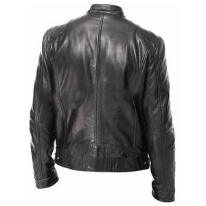 Veste en cuir de moto coupe ajustée pour hommes, collection printemps-automne XS, mode transfrontalière, nouvelle fermeture éclair, veste décontractée teinte unie pour hommes - Product Image 2