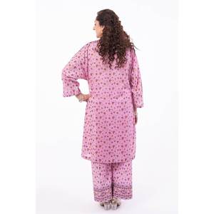 Chemisier long rose non cousu pour femme, imprimé floral brodé, en lin et soie, tailles XL et 4XL, collection automne - Product Image 4
