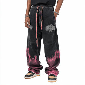 Pantalones Deportivos de Felpa para Hombre, Corte Recto, Gruesos, Ecológicos, Estilo Vintage, Lavado a la Piedra, Estampado de Diamantes de Imitación, con Cordón Ajustable - Product Image 1