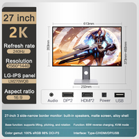 شاشة ألعاب 27 بوصة بدقة 2K 1440P HDR، 165 هرتز/240 هرتز، لوحة IPS، إطار ضيق من 3 جوانب، تدعم FreeSync و Type-C، متوفرة للبيع الفوري.