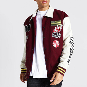 แจ็กเก็ตสำหรับผู้ชายเสื้อแจ็กเก็ตเบสบอลทีมตัวแทนมหาวิทยาลัยแบบสั่งทำสีดำสีขาวตัวอักษรบอมเบอร์เสื้อสตรีทขนสัตว์แขนเสื้อหนังขนสัตว์วิทยาลัย - Product Image 1