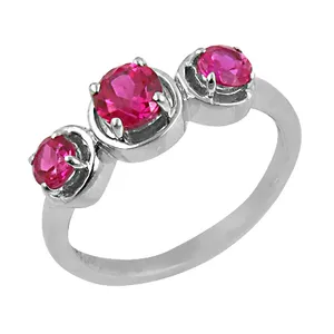 925 Silver Three Stone <b>Ruby</b> <b>Ring</b> Prong Setting Classic Style <b>Women's</b> Everyday Wear - Product Image 1