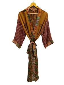Patchwork Kimono Robe Bikini Cover Up Night Wear Long Robe, hecho a mano indio Vintage reciclado seda Sari Kimono, - Product Image 2