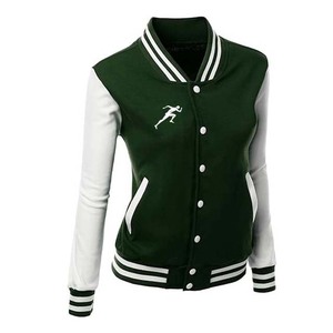 Vestes d'université d'hiver OEM Vestes de baseball à manches en cuir pour femmes Vêtements de rue Vestes Letterman pour femmes Blanches en laine - Product Image 2