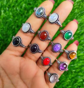 Most Trending Wholesale Fashion High Sterling Silver & Waterproof Brass Jewelry Natural Mix Gemstone <b>Rings</b> for Party Anniversary - Product Image 2