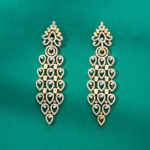 Pendientes colgantes clásicos CZ elegantes muy demandados con joyería de moda chapada en 2 tonos de rodio - Product Image 1