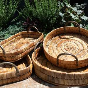 Plateau de service en rotin en osier de bambou naturel de haute qualité pour ustensiles de cuisine accessoires de maison et artisanat de décoration - Product Image 1