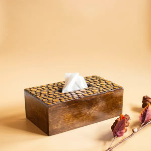 Eco Friendly Solid Wooden <b>Tissue</b> Box <b>Holder</b> Vintage Style Boho Rattan Woven Napkin Dispenser for Bathroom <b>Kitchen</b> & Living Room - Product Image 3