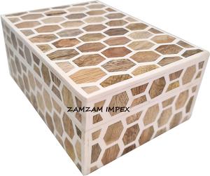 New Arrival Multi Utility Honeycomb Pattern <b>Wood</b> Bone Inlay Decorative Jewelry <b>Box</b> Housewarming Keepsake <b>Storage</b> - Product Image 1