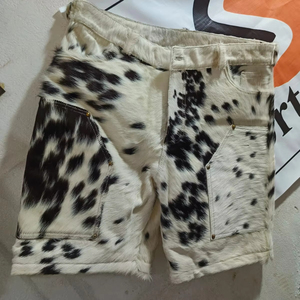 Shorts décontractés pour homme en cuir avec poils de vache sur la taille moyenne, respirants, à cordon de serrage, tissés, séchage rapide, avec poches latérales - Product Image 1