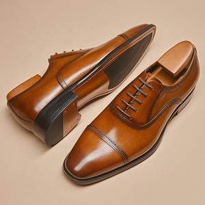 Chaussures habillées formelles à lacets tendance pour hommes, chaussures Oxford en cuir véritable italien de luxe, chaussures de soirée, de bureau, de mariage pour hommes - Product Image 1