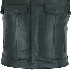 Rivian Classic Black Biker Style Chaleco de cuero genuino de un solo pecho con cuello levantado en relieve con flecos ODM Supply para invierno - Product Image 6