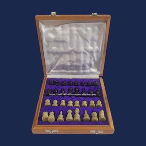 Juego de Tablero de Ajedrez de Madera Natural Hecho a Mano, Moneda de Ajedrez de Piedra y Juego de Mesa de Piedra Pulida para Niños, Novedad - Product Image 1