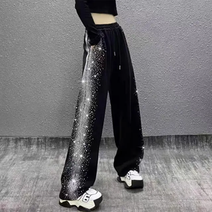 ODM Streetwear hombres algodón Rhinestone Spray Wash DTG pegatina pantalones Jogger sudor pantalones acampanados hombres transpirable pantalones de chándal - Product Image 6