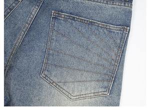 Custom Washed Breathable Street Style Mid <b>Waist</b> <b>Men's</b> Canvas <b>Jeans</b> Fabric-Straight Denim Shorts 100% Cotton Solid Casual Knitted - Product Image 3