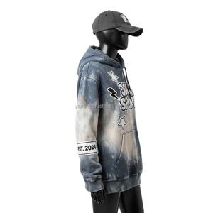 Sweat à capuche pour femme Sun Fade Premium en molleton de coton 320 GSM, bleu vintage beige, manches à panneaux, logo imprimé sur écran personnalisé, sweats lavés - Product Image 3