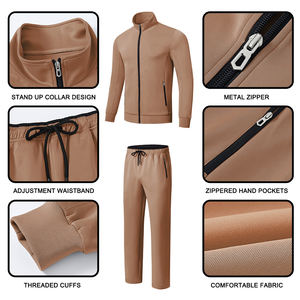 El mejor diseño de chándales para hombre, conjunto de 2 piezas, manga larga, informal, con cremallera completa, senderismo, jogging, gimnasio, deportes, chándal, caqui, L - Product Image 4